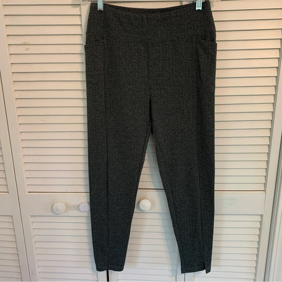 Soft Surroundings Gray Herringbone Leggings Womens S Pull-On Pockets 26" Inseam - Picture 1 of 13